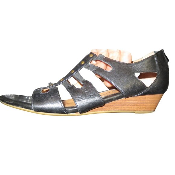 SOFFT Ilana Black Full Grain Leather Wedge Embellished Studded Back Zip Sandals - Picture 6 of 11